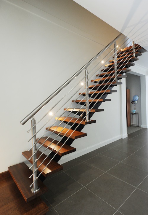 Solid Wood Staircase with Stainless Steel Railing