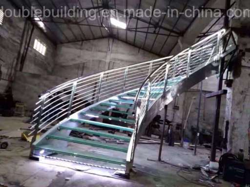 Custom LED Light Staircase Curved Stairs Crushed Glass Tread