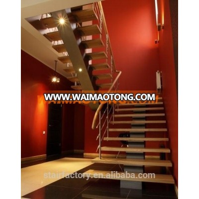 Steel-wood stairs Indoor steel solid wood staircase Interior LED luminous steel wood staircase L-361