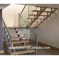 Modern indoor staircase Used indoor glass balustrade stairs Indoor solid wood treads and glass railing of the stairs TS-384