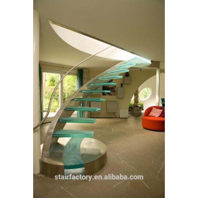 Modern staircase, Tempered glass treads, Floating staircase,Curved arc floating staircaseTS-297