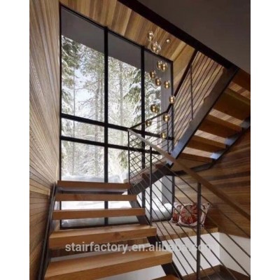 Fashion steel and wood staircase,Thick solid wood treads,TS-11