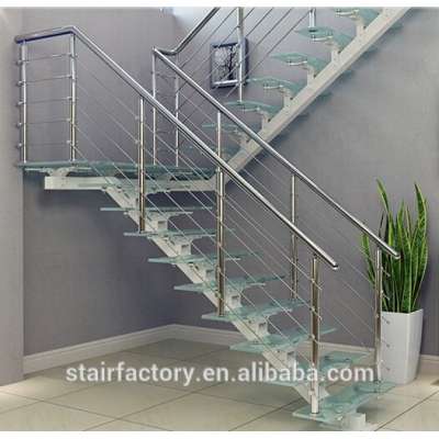 Modern steel staircase, used staircase,TTempered glass treads,Stainless steel handrails,TS-274