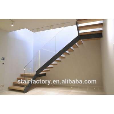 Modern staircase, solid wood treads,Floating staircase,staircase glass railing designsTS-299