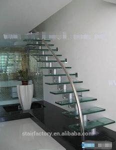 Adjustable stringer staircase simple and stylish design, tempered glass treads, L-441