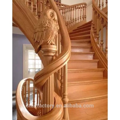 European fashion arc bending solid wood spiral staircase, carving Solid wood staircase, TS-48