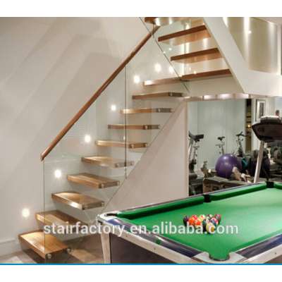 Modern staircase, solid wood treads, glass railings, Floating staircase,staircase glass railing designsTS-273