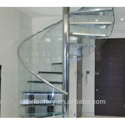 moden spiral staircase, glass staircases, stainless steel treads support,stainless steel handrails, glass railings, TS-227