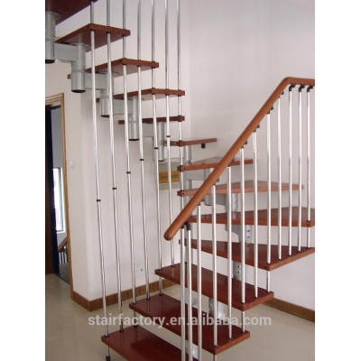 Adjustable stringer Stairs With wood handrail wooden tread and metal railing