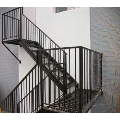 Outdoor metal staircase, Grids treads, outdoor stair railing design, galvanized stairs, TS-247