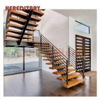 Prefab Indoor Wood Steps Pipe Railing Staircase Metal Stringers Stair For Sale